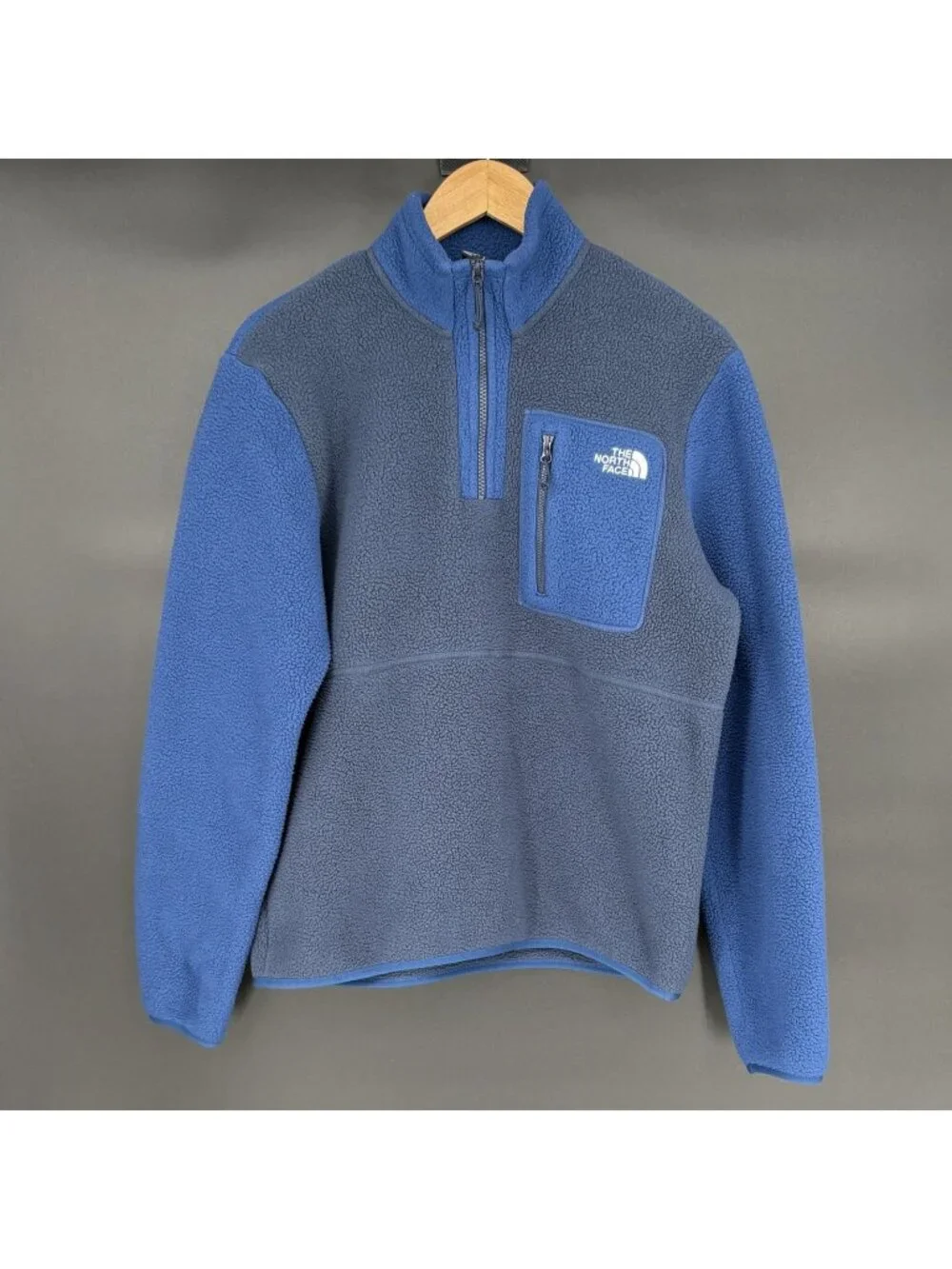 The North Face Mens Platte Sherpa Fleece 1/4 Zip Pullover S Blue Outdoor Camping
